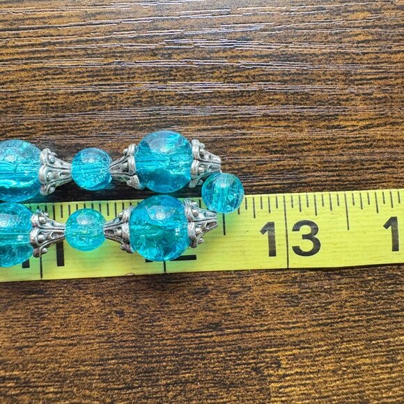 VTG Blue Swirl Bead Silver Scroll Cap Necklace Retro 50's Strand 25" Length - Picture 6 of 7